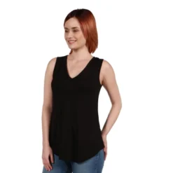 24seven Comfort Apparel V Neck Tunic Tank Top With Round Hemline