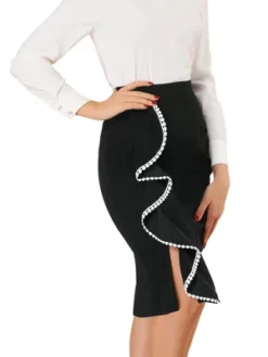 Allegra K Women's High Waist Ruffle Trim Split Work Office Pencil Skirts -Cheap Clad Fine Store GUEST 7be46a14 0075 4db4 92f0 1664e6c605d0