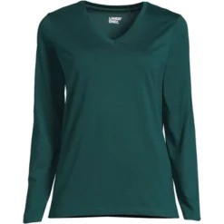 Lands' End Women's Relaxed Supima Cotton Long Sleeve V-Neck T-Shirt -Cheap Clad Fine Store GUEST 7f4e7658 a0de 47cc 8667 3c40e4fbc646