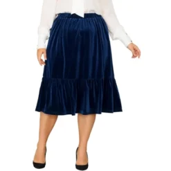 Agnes Orinda Women's Plus Size Velvet Elastic Waist Ruffle Hem Party Midi Skirt -Cheap Clad Fine Store GUEST 801be081 6ba5 4fa9 9f2e a43cbc629be3