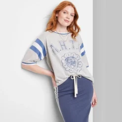 Women's Ascot + Hart Varsity Elbow Sleeve Graphic T-Shirt - Gray -Cheap Clad Fine Store GUEST 80859283 34ce 42cb 9bde e5c609d93680