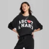 Women's Ascot + Hart Fleece Heart Graphic Pullover Sweatshirt - Black -Cheap Clad Fine Store GUEST 8131679f 5909 4c5e 8434 43e1f4360054