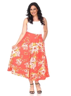 Women's Plus Size Floral Printed Tasmin Flare Midi Skirts - White Mark -Cheap Clad Fine Store GUEST 840f9013 8fee 4d5b 9e1b 7eaccd50d997