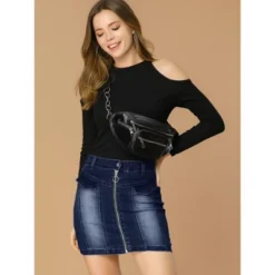 Allegra K Women's Zip Front Slim Fit High Waist Mini Denim Skirts -Cheap Clad Fine Store GUEST 874708b7 e8e2 4ee9 9fea be2c88dc62b4