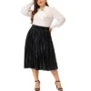 Agnes Orinda Women's Plus Size Velvet Pleated Elastic Waist Party Metallic Pleated Swing Midi A Line Skirts