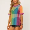 Allegra K Women's Rainbow Mesh Short Sleeve Cover Up Sheer T-Shirt -Cheap Clad Fine Store GUEST 8be8572f 6387 4e56 9a80 6cc2ba6c81cc