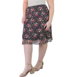 Plus Size Knee-Length Elastic Waist With A Sheer Floral Overlay Skirt -Cheap Clad Fine Store GUEST 8c3fee07 9dad 4d45 b2f1 b25f68c82ab2