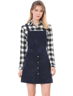 Allegra K Women's Corduroy Button Front A-Line Bib Overall Pinafore Skirts -Cheap Clad Fine Store GUEST 8eb7de53 97bb 43e5 a245 121a110caf59
