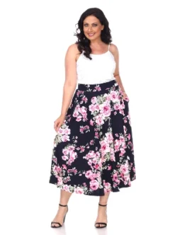 Women's Plus Size Floral Printed Tasmin Flare Midi Skirts - White Mark -Cheap Clad Fine Store GUEST 8f23489b e3bd 45d3 88c6 79163cc99230
