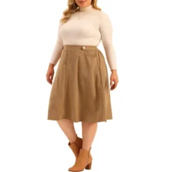 Agnes Orinda Women's Plus Size Casual Knee A- Line Faux Suede Skirts