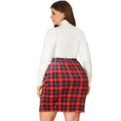 Agnes Orinda Women's Plus Size Pencil Skirt Above The Knee Elastic Waist Plaid Velvet Skirts -Cheap Clad Fine Store GUEST 92c21b87 61de 4fe7 8c60 0ea6f68c5ebb
