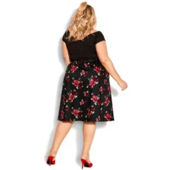 Women's Plus Size Vintage Rose Skirt - Black | CITY CHIC