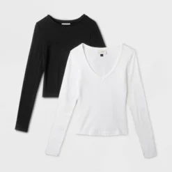 Women's 2pk Long Sleeve Shrunken Rib T-Shirt - Universal Thread™ White/Black 14 Women's 2pk Long Sleeve Shrunken Rib T-Shirt - Universal Thread™ White/Black -Cheap Clad Fine Store GUEST 9454ecb2 4250 4b07 a359 dad972e05cf0