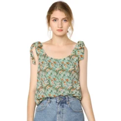 Allegra K Women's Sleeveless Casual Bow Tie Decor Strap Chiffon Floral Tank Tops -Cheap Clad Fine Store GUEST 9798f26f 9de5 46c6 affe c44ac878679b