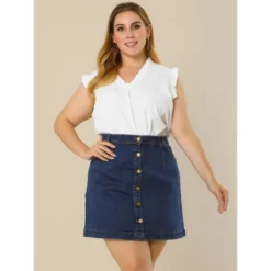 Agnes Orinda Women's Plus Size Denim Button Side Pocket Casual Jean A-Line Mini Skirt -Cheap Clad Fine Store GUEST 98d2ad59 c9b4 4420 b878 306922cdcecf