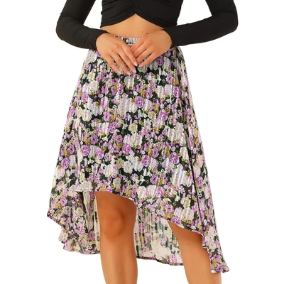 Allegra K Women's High Low Hem Elastic Waist Lurex Chiffon A-Line Midi Floral Skirt 10 Allegra K Women's High Low Hem Elastic Waist Lurex Chiffon A-Line Midi Floral Skirt - Image 8