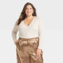 Women's Long Sleeve Ruched Slim Fit Bodysuit - A New Day™ -Cheap Clad Fine Store GUEST 9e5af9e2 1808 4e93 baac 373b181a715e