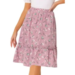 Allegra K Women's Ruffle Hem Elastic Waist Flowy A-Line Swing Floral Midi Skirt -Cheap Clad Fine Store GUEST 9eec451c fe43 4a69 8a02 62a9c3b6c970