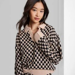 Women's Ascot + Hart Collared Checkered Long Sleeve Graphic T-Shirt -Cheap Clad Fine Store GUEST a36bc05b 9c49 4144 a973 8db90bc21580