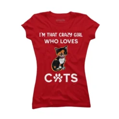Junior's Design By Humans I'm That Crazy Girl Who Loves Cats Cartoon By MeowShop T-Shirt -Cheap Clad Fine Store GUEST a62a2742 892b 41ae bbe8 66551ec8205a