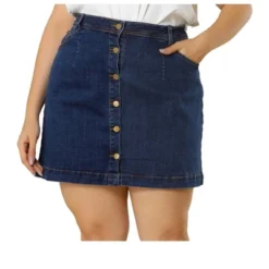 Agnes Orinda Women's Plus Size Denim Button Side Pocket Casual Jean A-Line Mini Skirt -Cheap Clad Fine Store GUEST a7128f58 688c 46cf 994c 36638c1f6e03