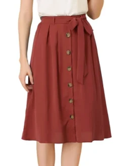 Allegra K Women's Button Front Casual High Waist Belted Midi Flare Skirt -Cheap Clad Fine Store GUEST a85c8f76 0a2b 4c93 938f abc6f6632566