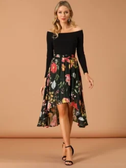 Allegra K Women's High Low Hem Elastic Waist Lurex Chiffon A-Line Midi Floral Skirt 11 Allegra K Women's High Low Hem Elastic Waist Lurex Chiffon A-Line Midi Floral Skirt -Cheap Clad Fine Store GUEST a8d7e333 7e2c 485f 9557 715388369716