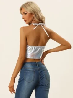 Allegra K Women's Fashion Halter Neck Shiny Tank Camisoles