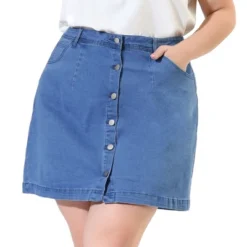 Agnes Orinda Women's Plus Size Denim Button Side Pocket Casual Jean A-Line Mini Skirt -Cheap Clad Fine Store GUEST acd3fd06 bd60 496f aba8 cda2add426f0