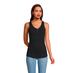 Lands' End Women's 2x2 Rib Henley Tank Top -Cheap Clad Fine Store GUEST ae172839 e068 464d 88bc 71a209ecc7b3