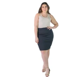 Plus Size Elastic Waistband Knee Length Skirt -Cheap Clad Fine Store GUEST b24cc61a f77a 4e91 a42b 917d6d7a19a9