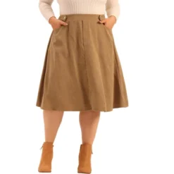 Agnes Orinda Women's Plus Size Casual Knee A- Line Faux Suede Skirts -Cheap Clad Fine Store GUEST b38c74c8 ccc6 4298 b515 d2cd4b4fe9c1