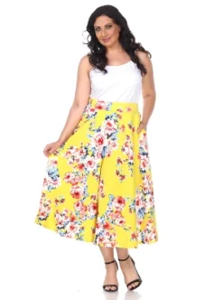 Women's Plus Size Floral Printed Tasmin Flare Midi Skirts - White Mark -Cheap Clad Fine Store GUEST b526b12e b391 44d3 a3e3 f1593f4c11d0