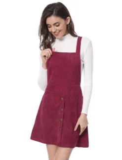 Allegra K Women's Corduroy Button Front A-Line Bib Overall Pinafore Skirts -Cheap Clad Fine Store GUEST b57359f9 5fd2 4a1b bc88 9d3d50a4bda3