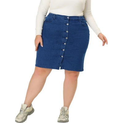 Agnes Orinda Women's Plus Size Denim Casual Mini Pockets Button Jean Pencil Skirts 3 Agnes Orinda Women's Plus Size Denim Casual Mini Pockets Button Jean Pencil Skirts