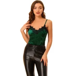 Allegra K Women's Velvet Lace Trim Velour Cami Tank Spaghetti Strap Top -Cheap Clad Fine Store GUEST bb073160 bb22 4aa0 9393 c580481b095b