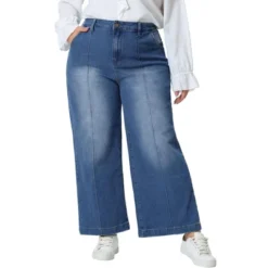 Agnes Orinda Women's Plus Size Wide Leg Baggy Washed Stretch With Pockets Denim Ankle Jeans -Cheap Clad Fine Store GUEST bbb38f63 167e 4203 a6b4 e74b31650038