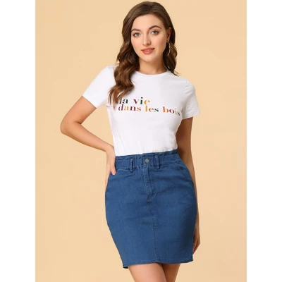 Allegra K Women's Summer High Waist Paper Bag Elastic Knot Belted Denim Skirt 6 Allegra K Women's Summer High Waist Paper Bag Elastic Knot Belted Denim Skirt - Image 4