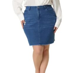 Agnes Orinda Women's Plus Size Denim Embroidered Distressed Ripped Pencil Skirts -Cheap Clad Fine Store GUEST c1bf6202 8dd3 494f 8a03 42fdba48e689