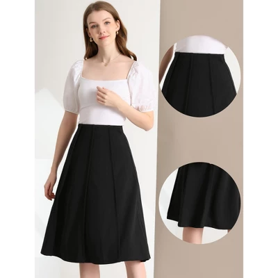 Allegra K Women's High Waist Stretch A-Line Pleated Flared Skirt 3 Allegra K Women's High Waist Stretch A-Line Pleated Flared Skirt