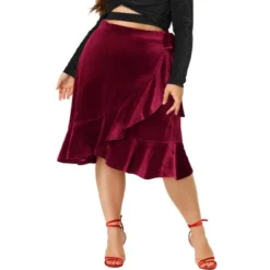 Agnes Orinda Women's Plus Size Skirt Ruffled Hem Velvet Wrap Skirts -Cheap Clad Fine Store GUEST c9fd45ae cc44 4966 a58e d88b491e9267