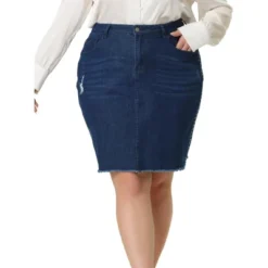 Agnes Orinda Women's Plus Size Denim Embroidered Distressed Ripped Pencil Skirts -Cheap Clad Fine Store GUEST cd589c50 ae4d 40d4 aff4 8ef209ce8aeb