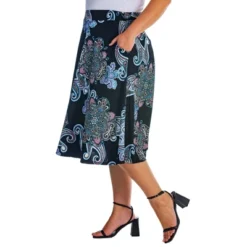 Womens Plus Size Black Paisley A Line Pocket Midi Skirt -Cheap Clad Fine Store GUEST cd7aee4d 1b13 4998 82a9 758d391eeda3