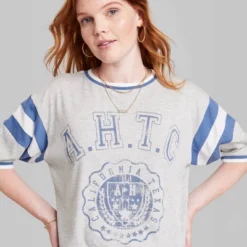 Women's Ascot + Hart Varsity Elbow Sleeve Graphic T-Shirt - Gray -Cheap Clad Fine Store GUEST cf46d87e 9b83 4452 937d a344692403bd