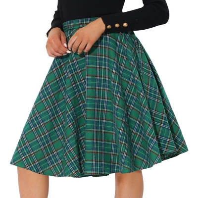 Allegra K Women's Plaid Tartan Skirt High Elastic Waist A-Line Vintage Flare Skirt 8 Allegra K Women's Plaid Tartan Skirt High Elastic Waist A-Line Vintage Flare Skirt - Image 6