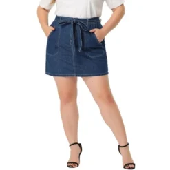 Agnes Orinda Women's Plus Size Denim Detachable Tie Button Front Mini Skirts With Pocket -Cheap Clad Fine Store GUEST d4e6c2df f8f6 4f9f 8346 677f3de5988c