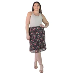Plus Size Knee-Length Elastic Waist With A Sheer Floral Overlay Skirt -Cheap Clad Fine Store GUEST d72b69d1 a94e 45ca a5f5 bb9f5602caab