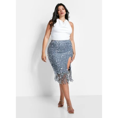 Rebdolls Women's Glimmer Sequin Fringe Midi Bodycon Skirt 5 Rebdolls Women's Glimmer Sequin Fringe Midi Bodycon Skirt - Image 3