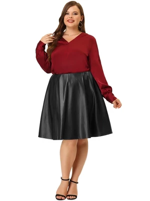 Agnes Orinda Women's Plus Size PU Skirt A-Line Versatile Flared Party Skirts 3 Agnes Orinda Women's Plus Size PU Skirt A-Line Versatile Flared Party Skirts - Image 2