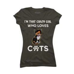 Junior's Design By Humans I'm That Crazy Girl Who Loves Cats Cartoon By MeowShop T-Shirt -Cheap Clad Fine Store GUEST ddd4f07e bdde 46f2 9149 23ddfb563206
